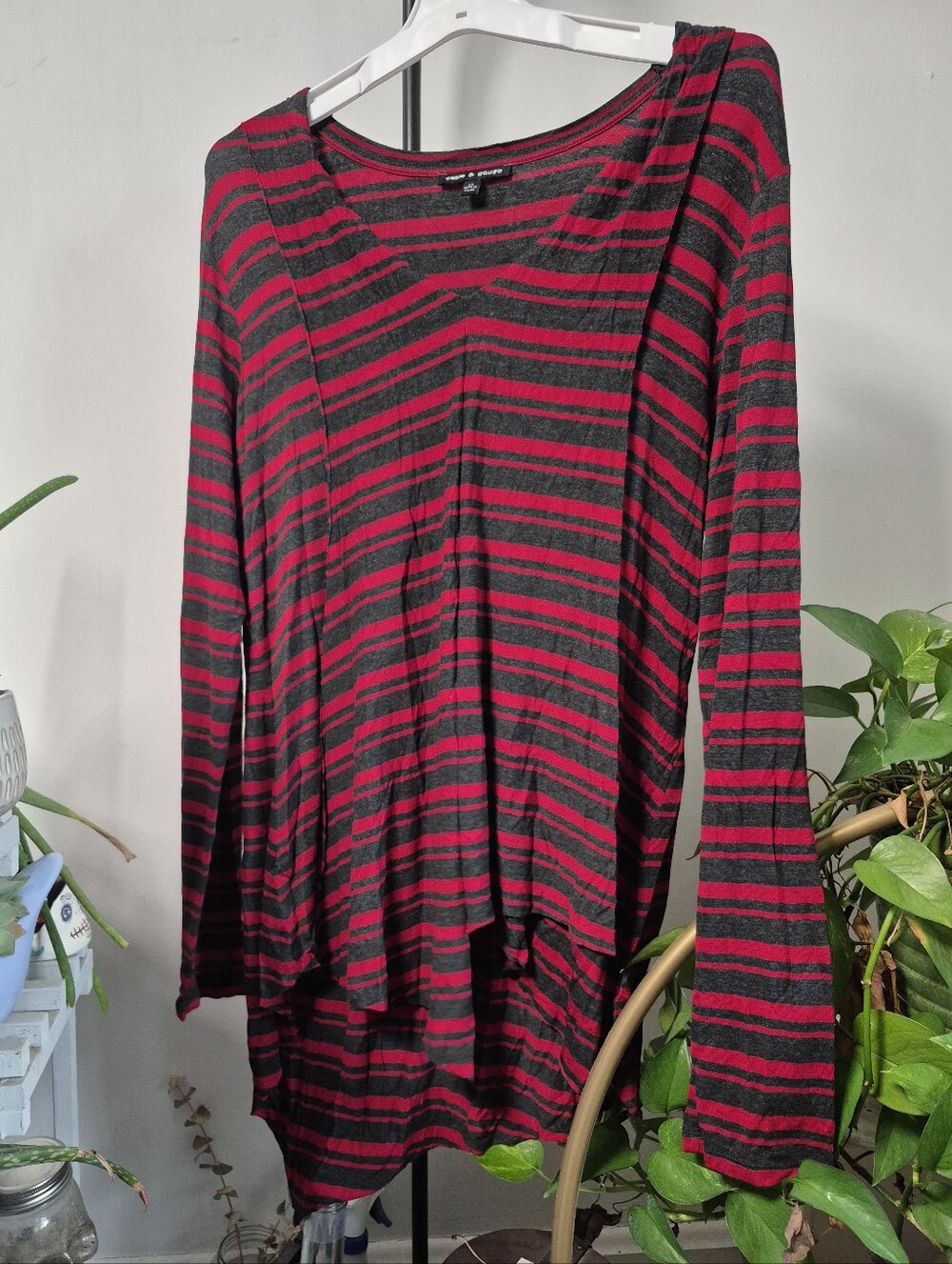 XL Cable & Gauge Red and Charcoal Striped Long Sleeve Y2k Tunic - Picture 3 of 5